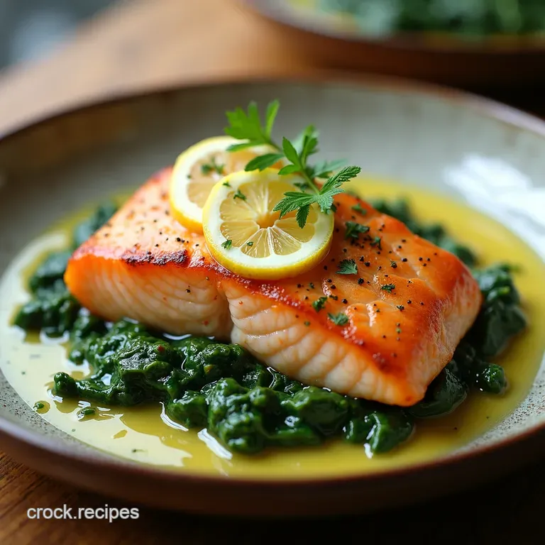PanSeared Salmon with Lemony Creamed Spinach