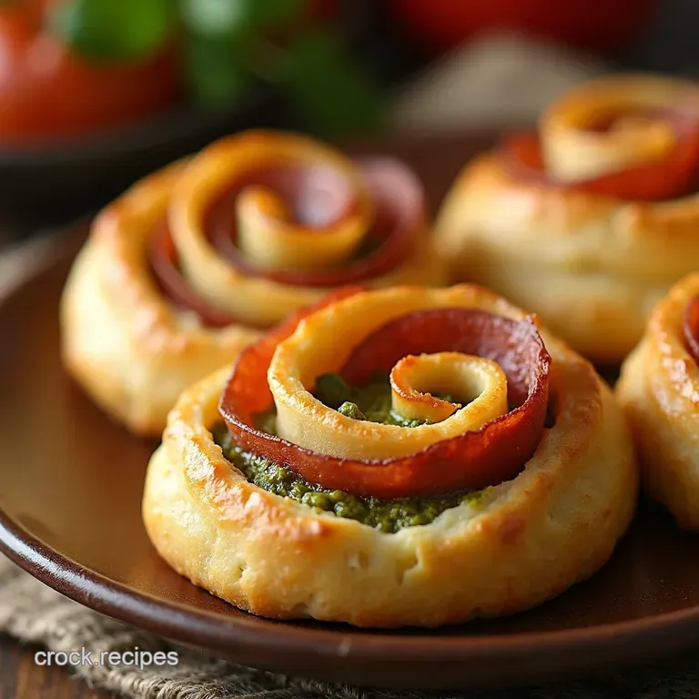Golden Swirls of Delight Pesto Prosciutto and Parmesan Crescent Bites presentation