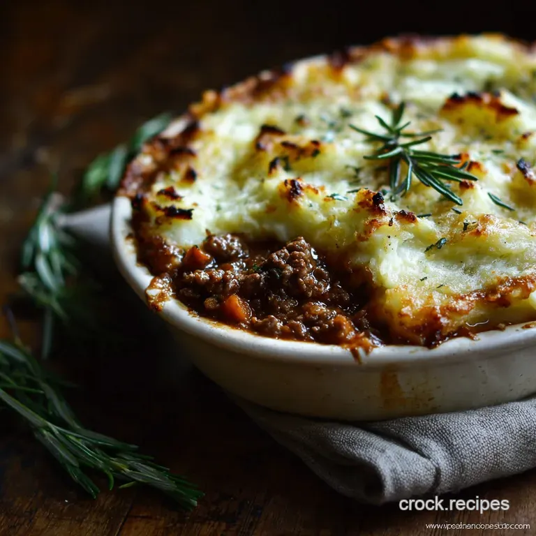 Rosemary Balsamic Lamb Shepherds Pie with Cheddarcrusted Mash presentation