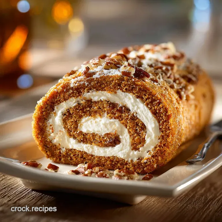 Pumpkin Pecan Cake Roll: Spiced Sponge Velvety Pecan Cream Cheese Filling presentation