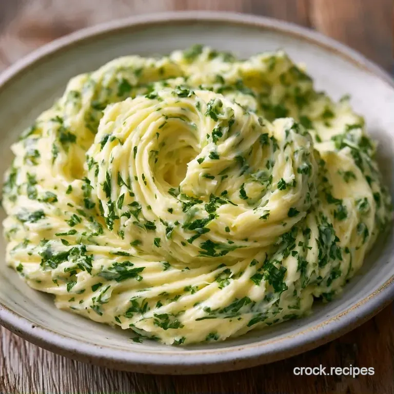 A chilled cylinder of pale yellow butter flecked with fresh herbs, tied with twine on a white marble surface.