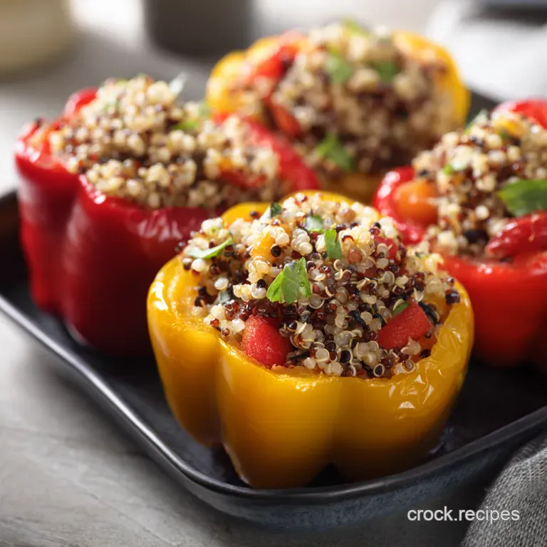 Rainbow Quinoa Stuffed Bell Peppers a Mediterranean Delight presentation