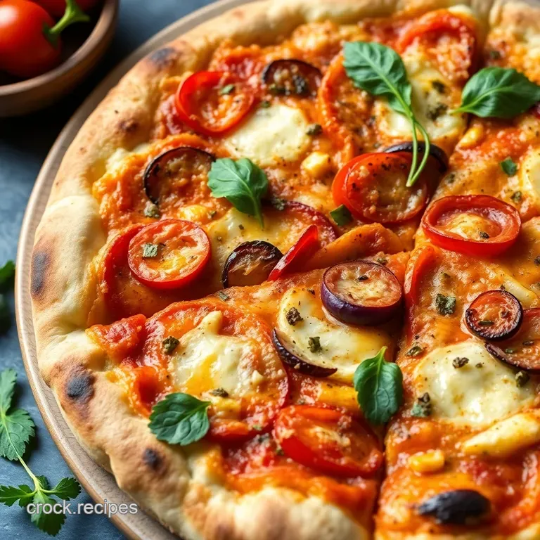 Rainbow Roasted Vegetable Pizza with Balsamic Glaze presentation