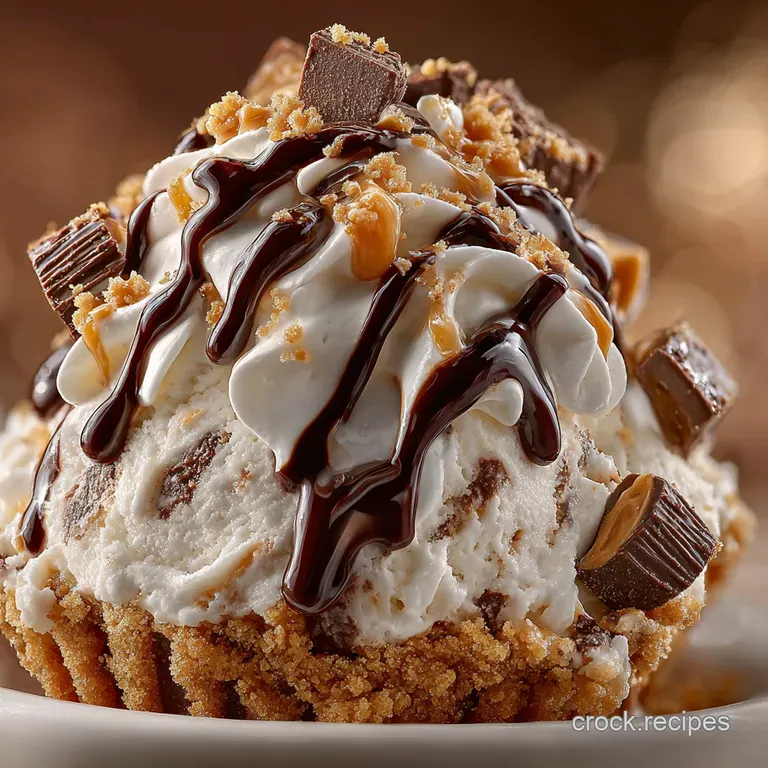 Reeses Peanut Butter Cup Ice Cream Sundae Dream Cake presentation