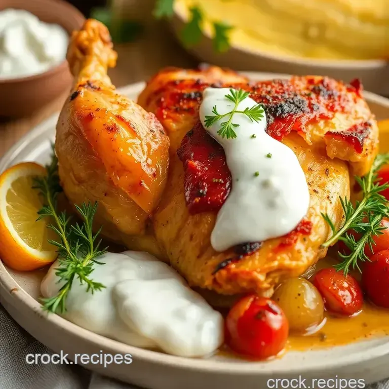 Roast Chicken with Yogurt Sauce presentation