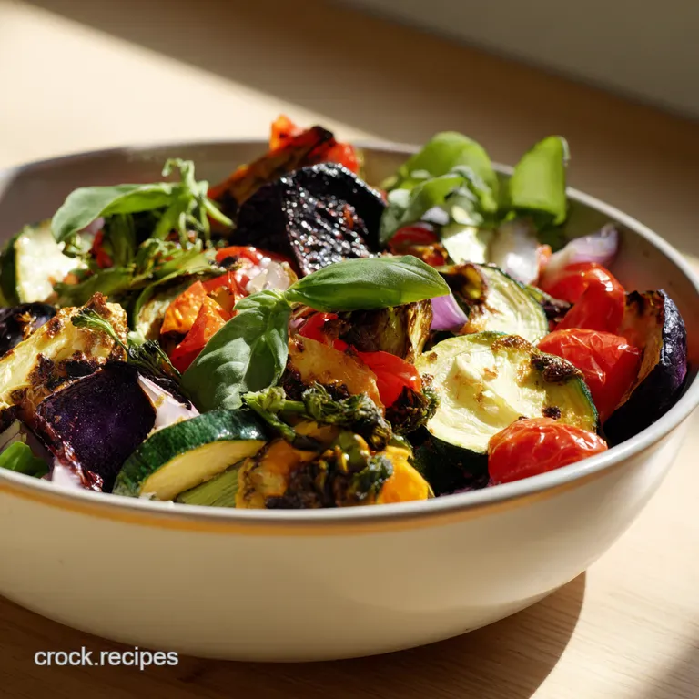 Roasted Rainbow Veggie Salad with Lemonherb Dressing presentation