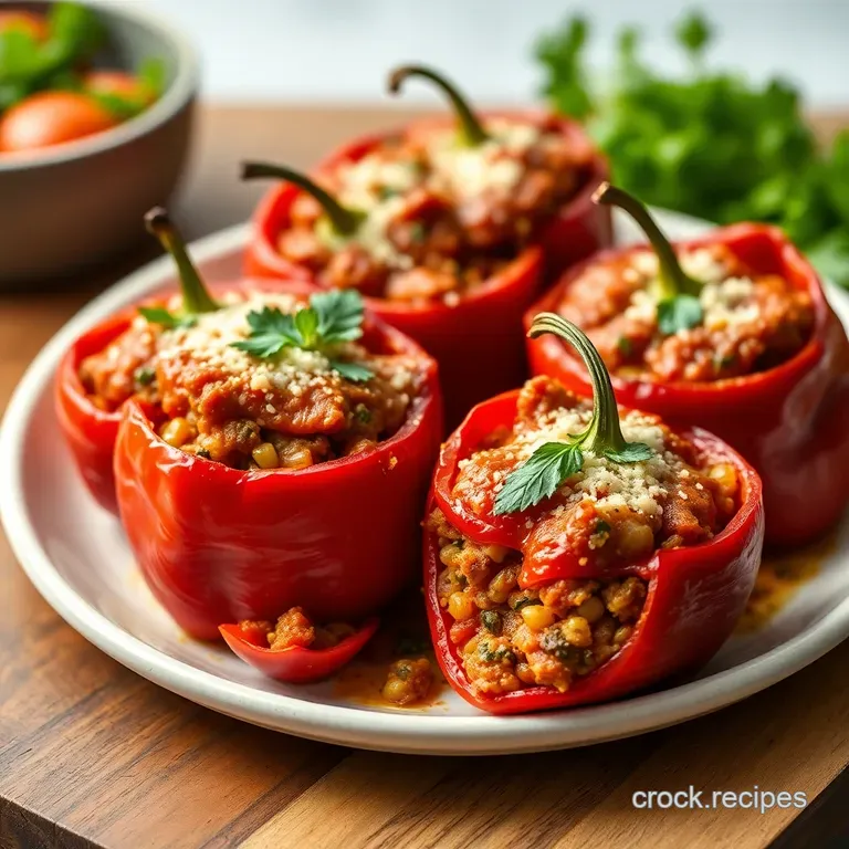 Roasted Red Pepper and Chorizo Stuffed Bell Peppers (with Manchego) presentation