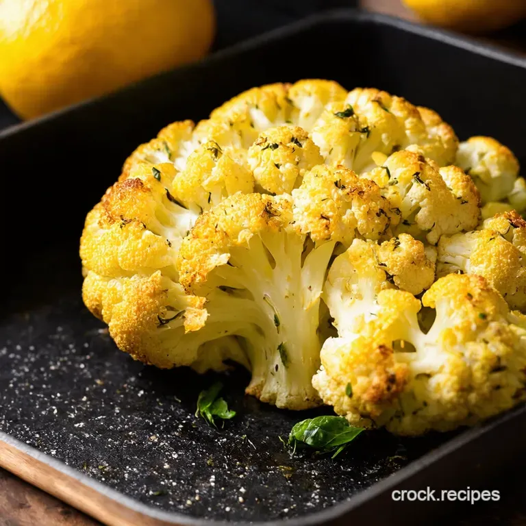 Roasted Whole Cauliflower with Garlicky Lemon Herb Crust presentation