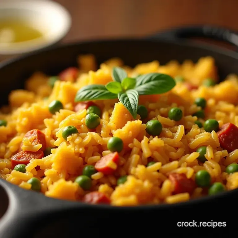 The Sunkissed Skillet Spanish Saffron Rice with Chorizo Peas presentation