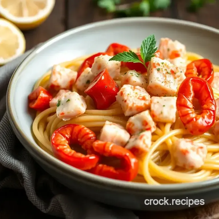 Blue Lobster Meat Linguine in Garlic Butter Sauce presentation