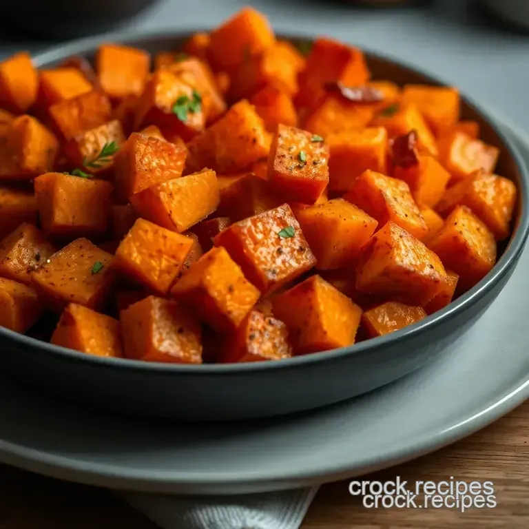Savory Baked Sweet Potato Cubes: A Simple and Irresistible Side Dish presentation