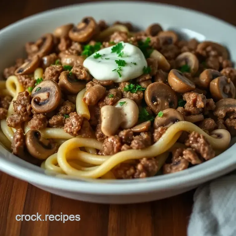 Savory Ground Beef & Mushroom Stroganoff presentation