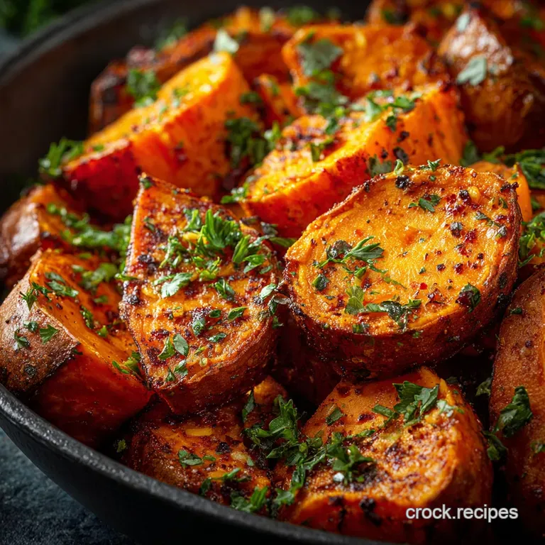 Savory Roasted Sweet Potatoes: the Ultimate Crispy Side Dish with Garlic presentation