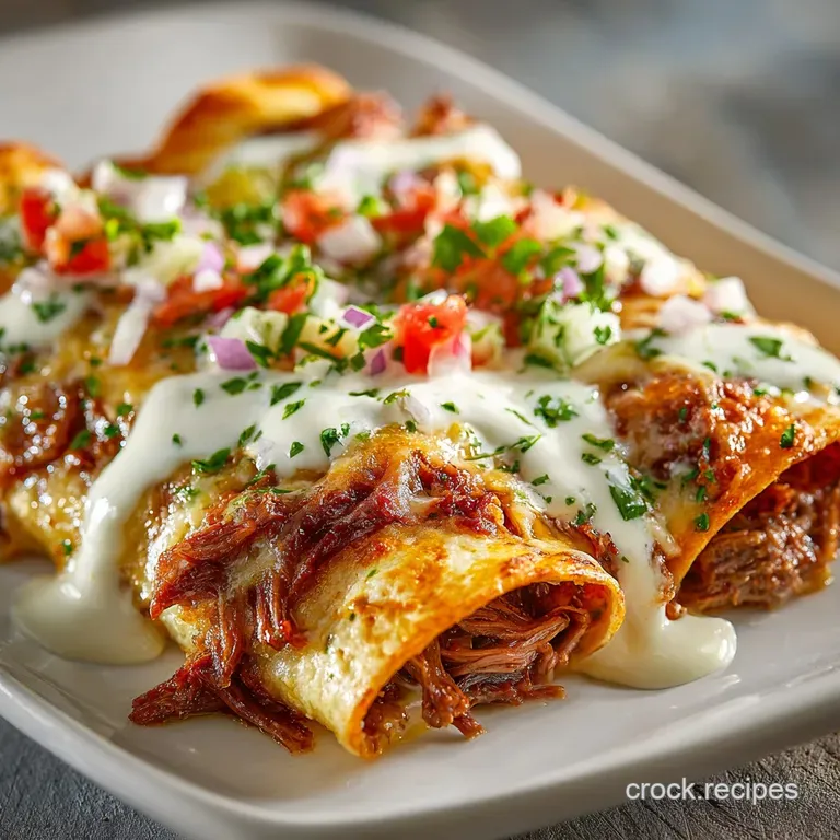 Shredded Beef Enchiladas with Creamy Sauce Our Ultimate Cheesy Casserole presentation