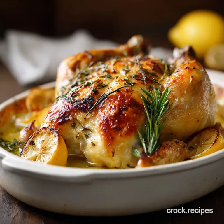 A glistening portion of lemon chicken on a plate, served with bright green beans. Crisp skin and flavorful pan juices comp...