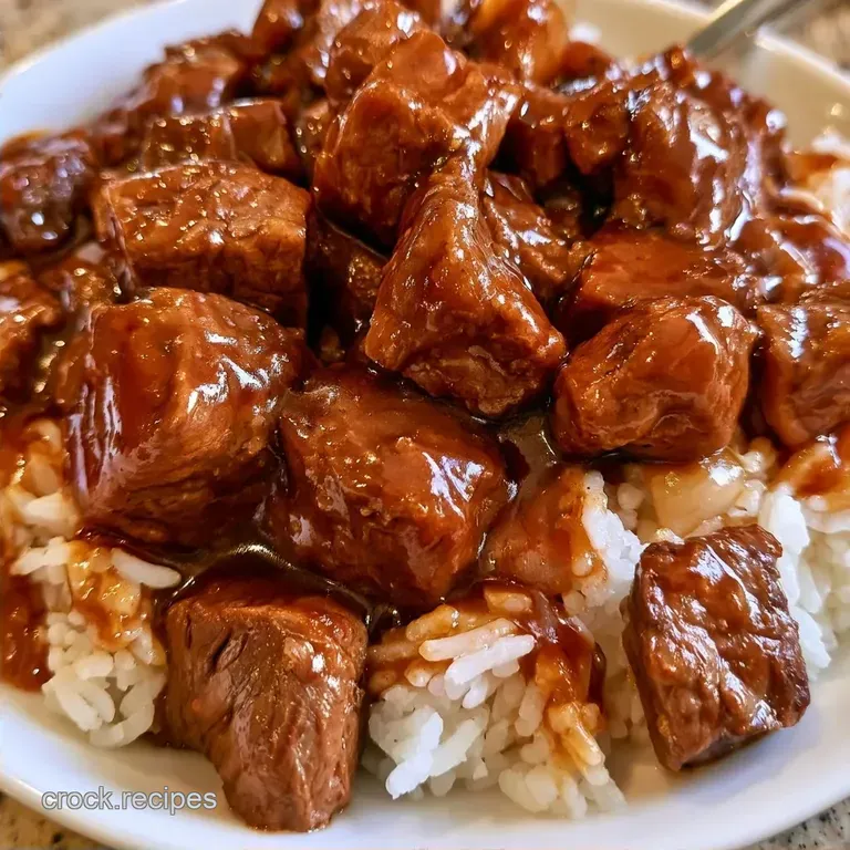 Tender Slow Cooker Beef Over Rice with Brown Gravy