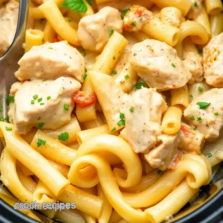 Crock Pot Garlic Parmesan Chicken Pasta presentation