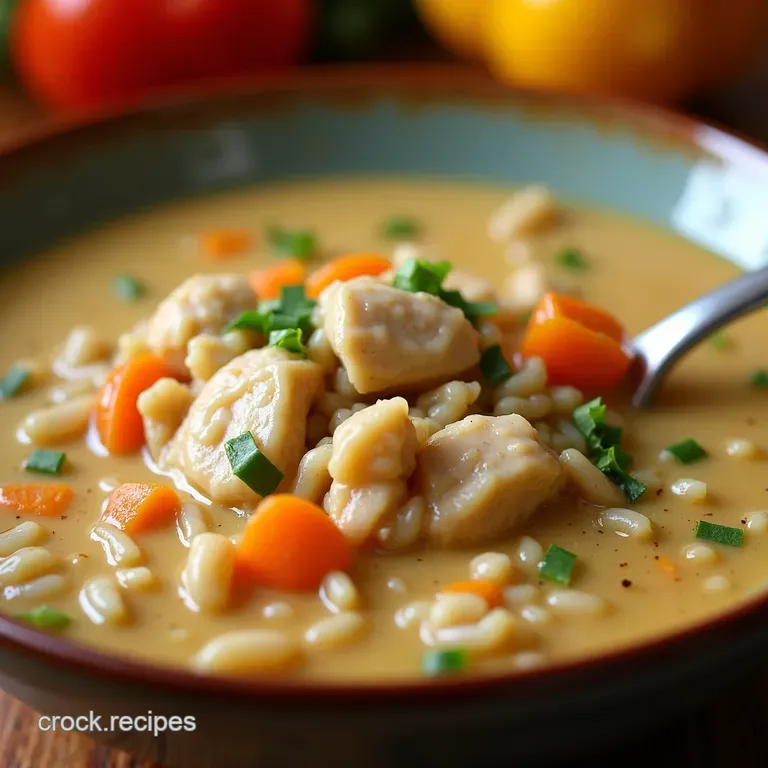 Slow Cooker Creamy Chicken and Wild Rice Soup presentation