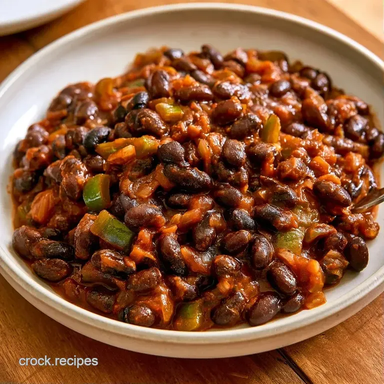 Hearty dark beans and sautéed vegetables served in a white bowl, topped with fresh cilantro and lime wedges.