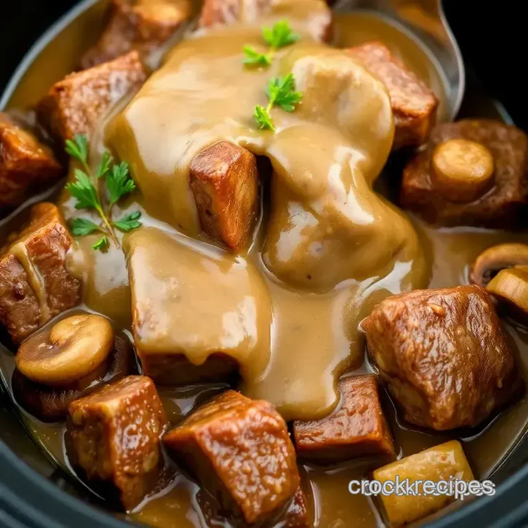 Crock Pot Cube Steak with Mushroom Gravy presentation