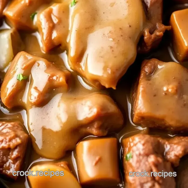 Crock Pot Cubed Steak with Mushroom Gravy presentation