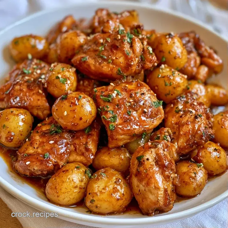 Glossy brown chicken thighs nestled on white rice, garnished with sliced green onions and a sprinkle of black pepper.
