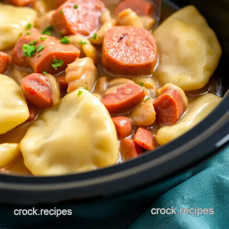 Crock Pot Kielbasa and Pierogies presentation