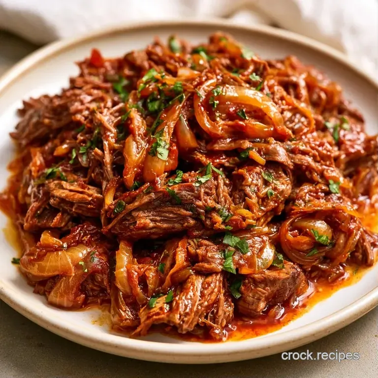 Glossy, tender beef strips on a slate platter garnished with crisp scallions and a sprinkle of white sesame seeds.