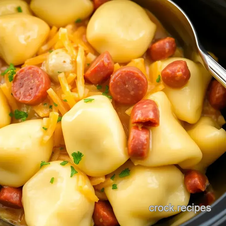 Crock Pot Pierogi Casserole with Kielbasa presentation