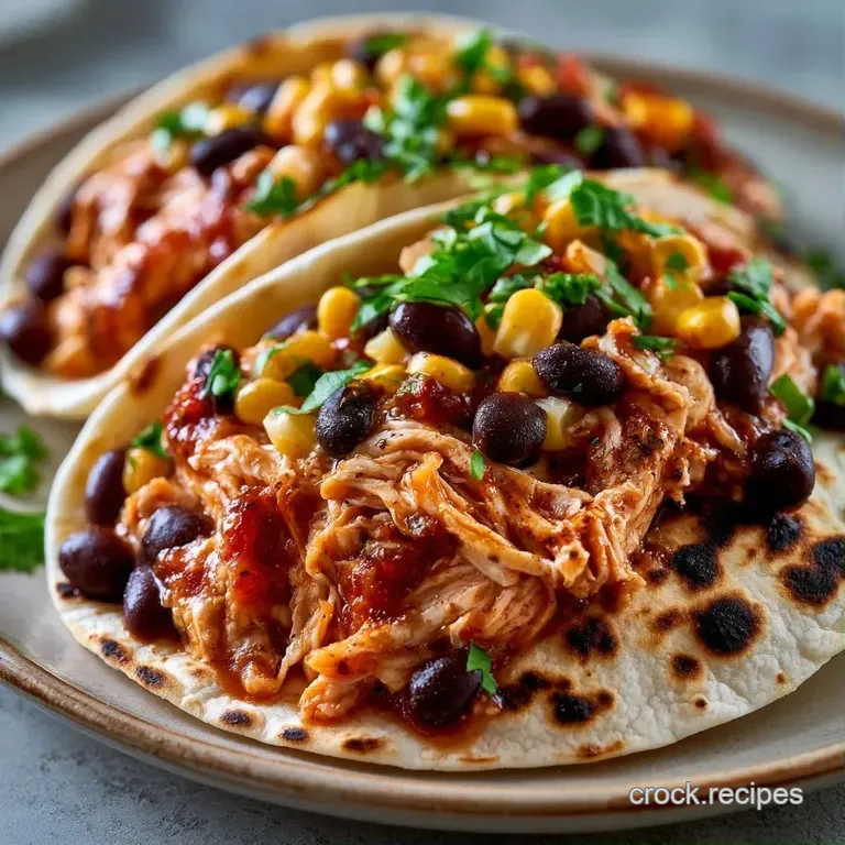 Three soft tortillas filled with reddish chicken, arranged on a slate platter with lime wedges and sliced avocado.