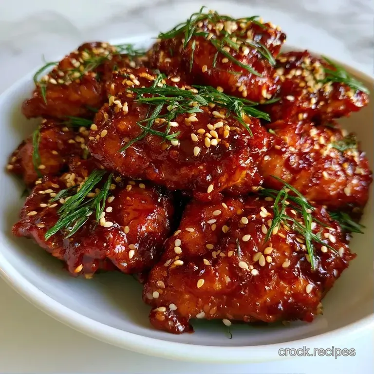 Plated glazed poultry with toasted seeds and bright green scallions resting on steamed jasmine rice in a shallow bowl.