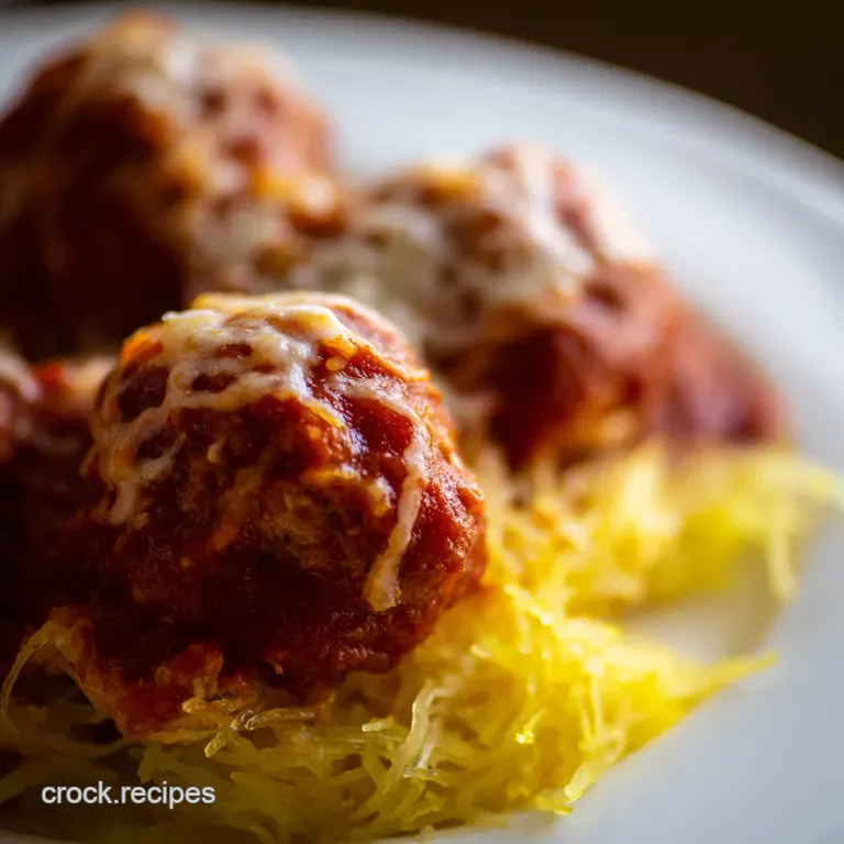 Slow Cooker Spaghetti Squash with Marinara and Meatballs presentation