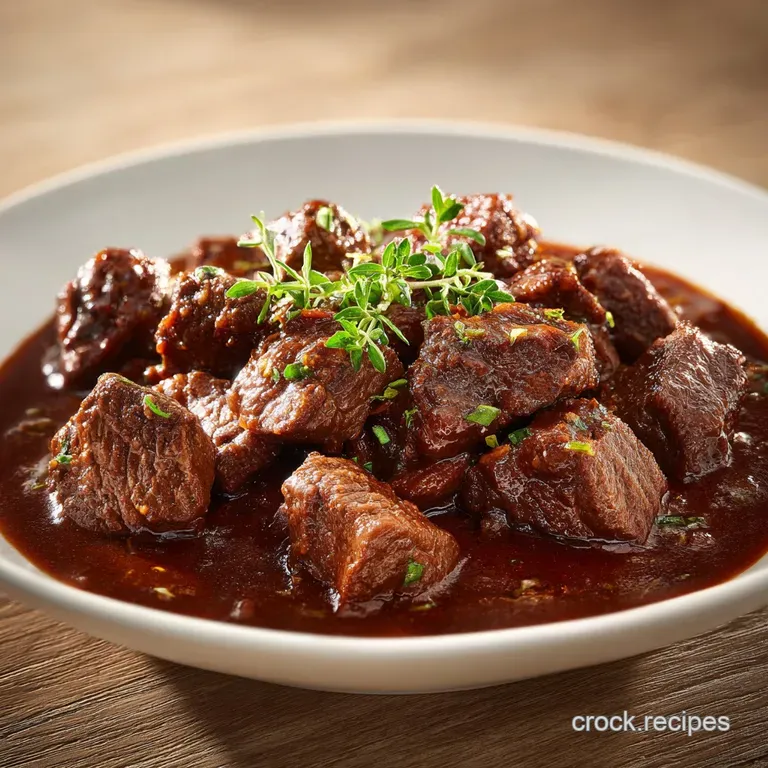 Sliced tender beef smothered in rich brown gravy, plated elegantly with a side of buttery mash and fresh herbs.