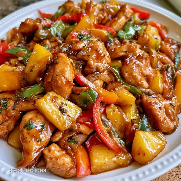 Vibrant glazed chicken chunks and crisp vegetables served over a fluffy mound of white steamed jasmine rice.