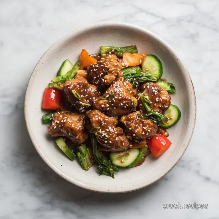 Tender teriyaki chicken thighs, perfectly glazed, arranged artfully over fluffy white rice, garnished with sesame seeds.