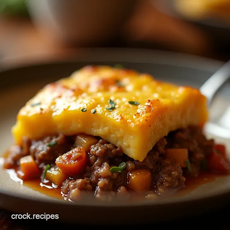 The Cottage Comfort Pie Ground Beef Root Vegetable Bake with Smoked Gouda Mash presentation