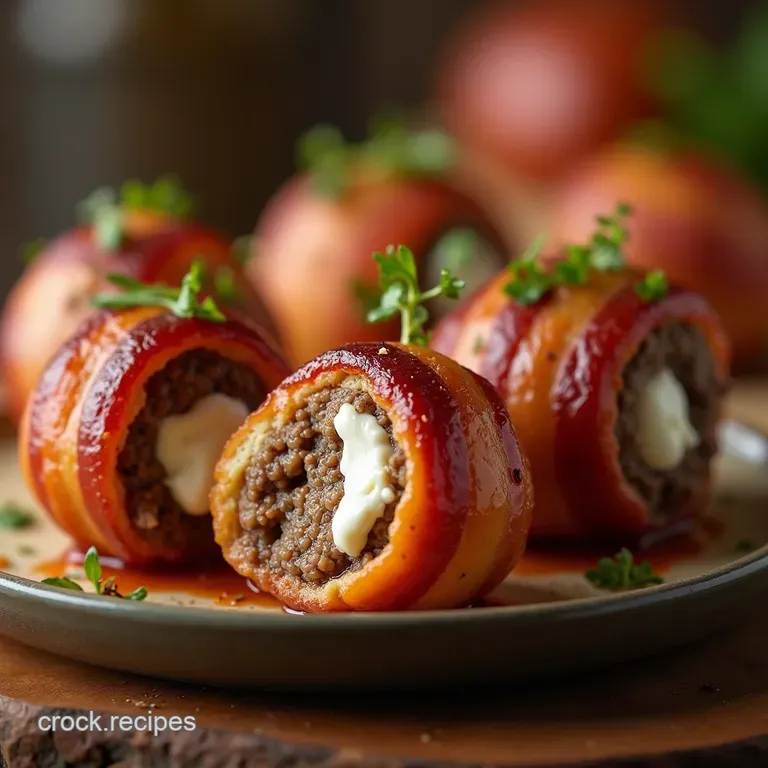 Smoked Pig Shots Baconwrapped Meatball Marvels with a Cream Cheese Core presentation