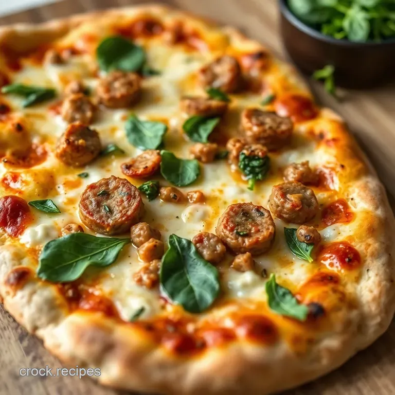 Speedy Sausage & Spinach Flatbread Pizza presentation