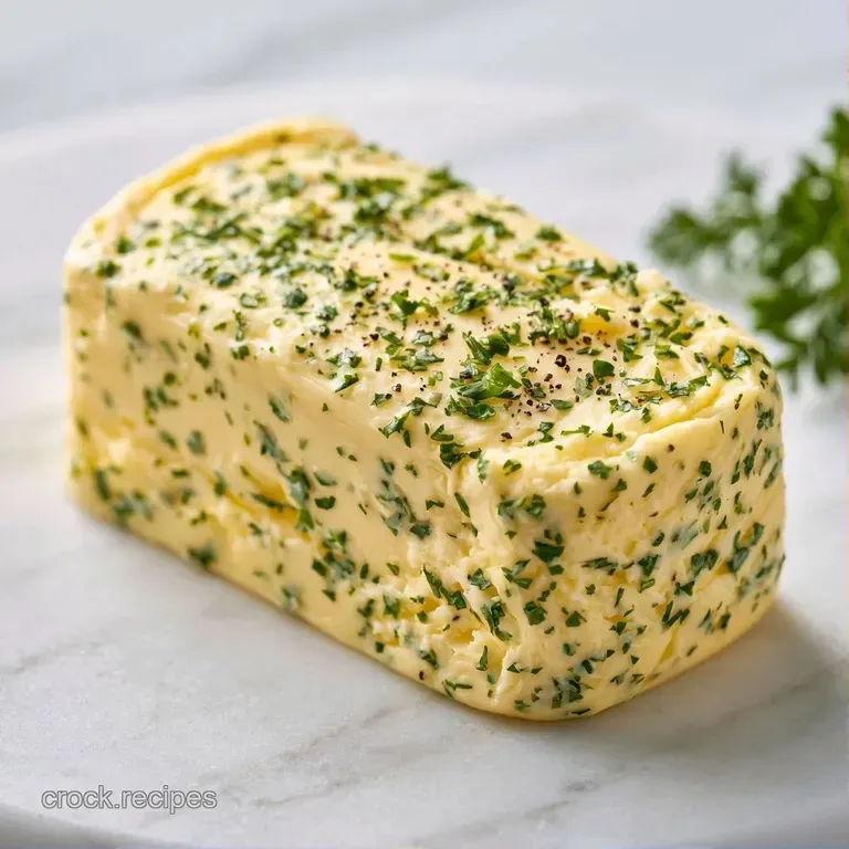 Sliced medium-rare beef with a dollop of herbed butter melting over the edges, garnished with a sprig of fresh thyme.