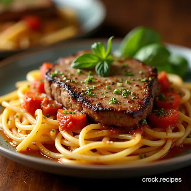 Steakhouse Comfort Creamy Parmesan Pasta with Seared Sirloin presentation