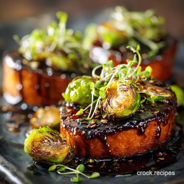 Sticky Balsamic Glazed Sweet Potatoes and Sprouts Restaurantquality at Home presentation