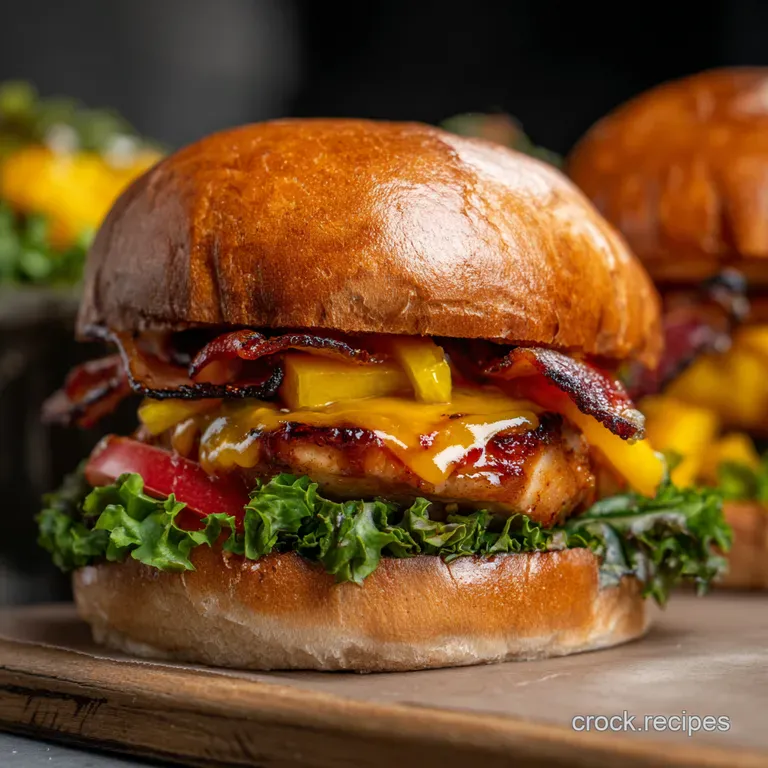 Sticky Mango Chicken Burgers with Curried Mayo presentation