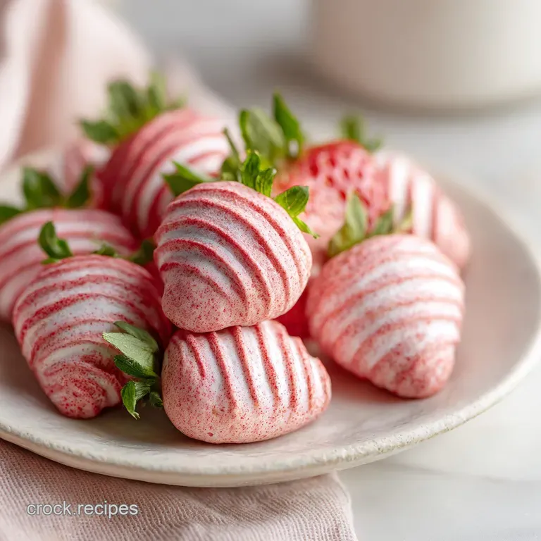 Three vibrant strawberry cookies, artfully arranged on a white plate with a delicate scattering of fresh mint.