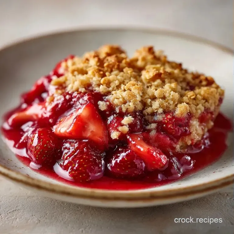 A warm scoop of fruit crumble topped with a dollop of melting vanilla cream on a matte ceramic dessert plate.