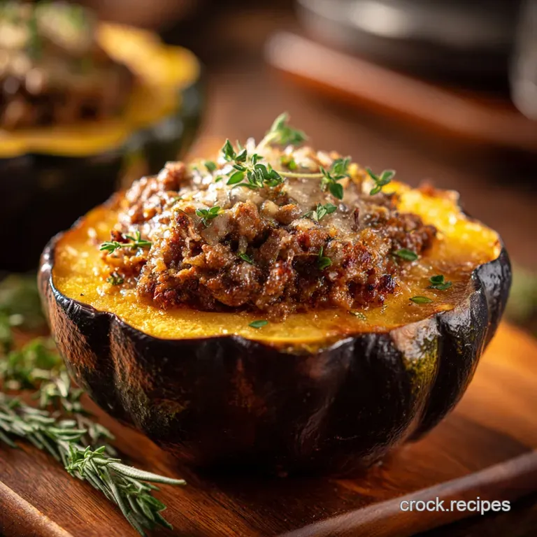 Stuffed Acorn Squash with Ground Beef Pears and Pa: the Ultimate Sweet Savory Roast presentation