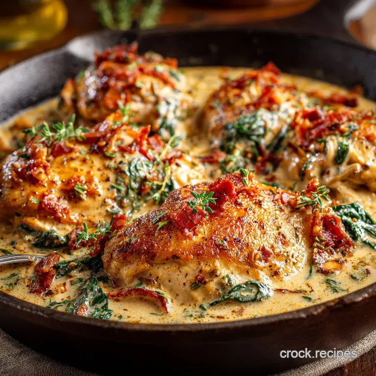 The Full Monty Creamy Tuscan Chicken with Wilted Spinach and Parmesan presentation