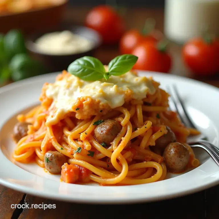The Ultimate Comfort Bake Baked Cream Cheese Sausage Spaghetti Casserole