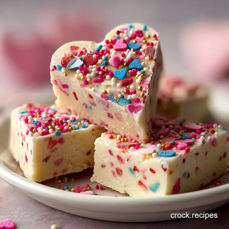 Elegant fudge squares arranged on a plate, showcasing marbled colors and a generous sprinkle topping, perfect for a desser...