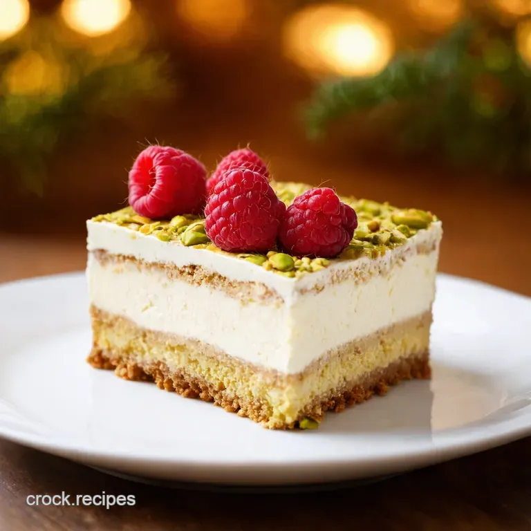 White Chocolate Raspberry Pistachio Tiramisu presentation