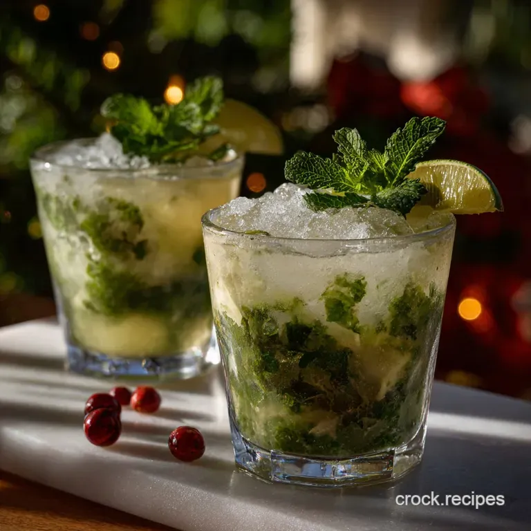 Elegant cocktail served in a chilled glass, glistening with condensation. Fresh mint leaves and red cranberries provide a ...